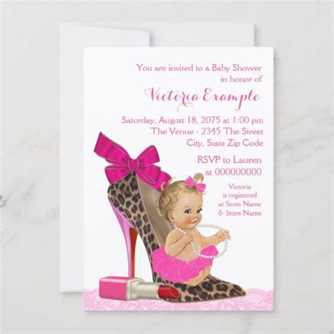 Hot Pink Leopard Shoe Baby Shower Invitation Zazzle