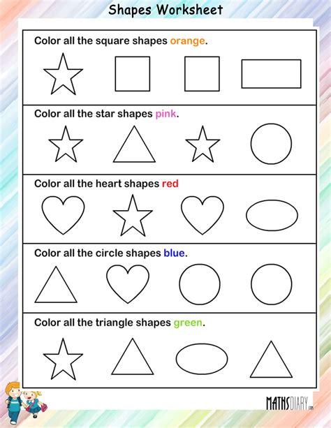 Color the Shapes Worksheets - Math Worksheets - MathsDiary.com