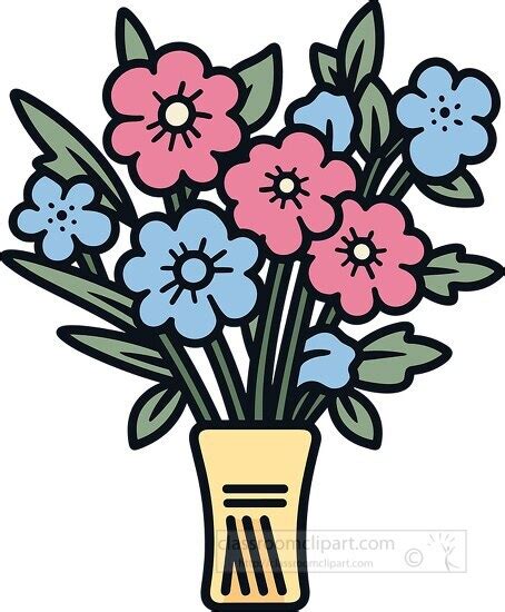 Flower Clipart Pink Blue Bouquet Of Flowers In A Vase Clip Art