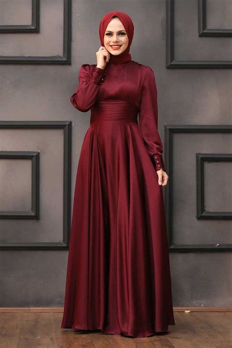 Claret Red Hijab Evening Dress 2511br Neva