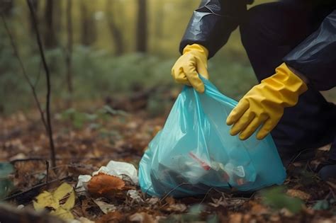 Limpieza De Basura En Bolsas En El Parque Primer Plano De Un Voluntario