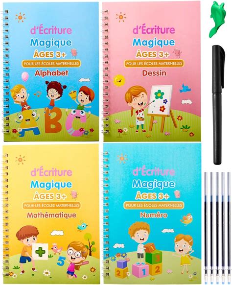 BAZAR CO Lot de 4 Cahiers D Ecritures Magiques Pour Enfants En Français