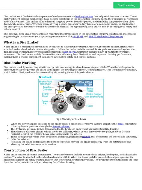 What Is A Disc Brake - Construction, Working, Types & Advantages | PDF