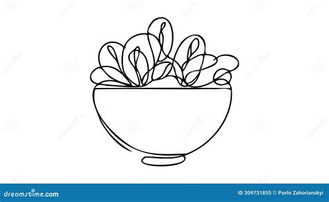 Single Continuous Line Drawing Of Stylized Vegetables Salad On Bowl Logo Label Stock Vector