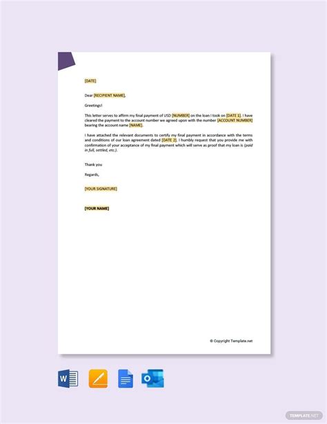 Final Payment Letter in Google Docs, Pages, Word, Outlook, PDF - Download | Template.net