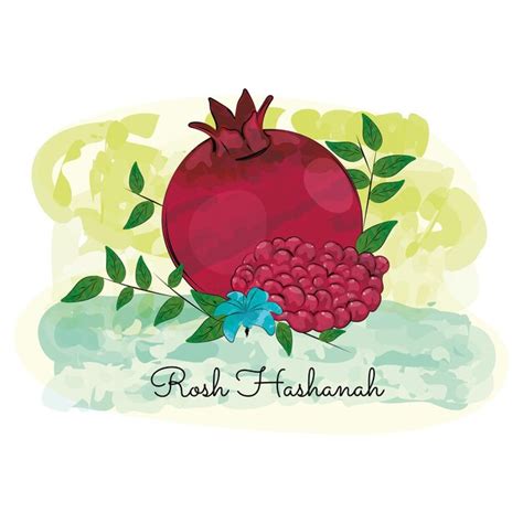 Premium Vector Watercolored Pomegranate With Leaves Rosh Hashanah Vector