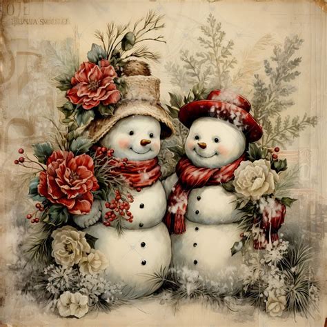 Vintage Snowmen in Winter Scenery Clipart Bundle 10 High Quality Watercolor Jpgs Christmas ...