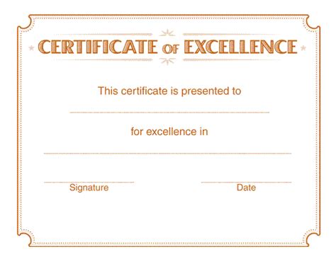 Certificate Of Excellence Templates Free Word Templates