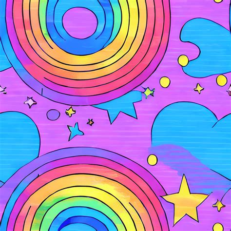 Cute Kawaii Rainbow Pattern Blue Background · Creative Fabrica