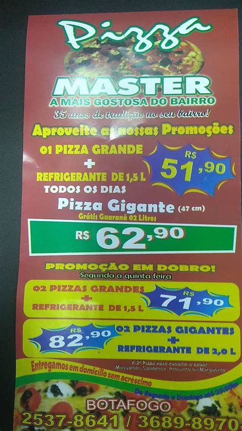 Menu Em Pizza Master Pizzaria Rio De Janeiro Loja A 170