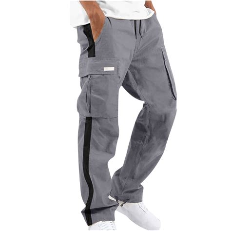 Sokhug 2023 Men Fall Winter Solid Casual Multiple Pockets Fitness Pants