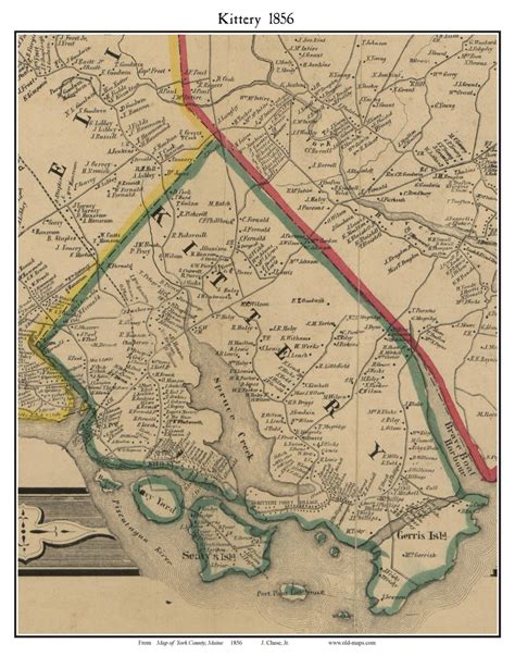 Kittery 1856 Old Town Map With Homeowner Names Maine Seavys Island Gerris Island Port Point