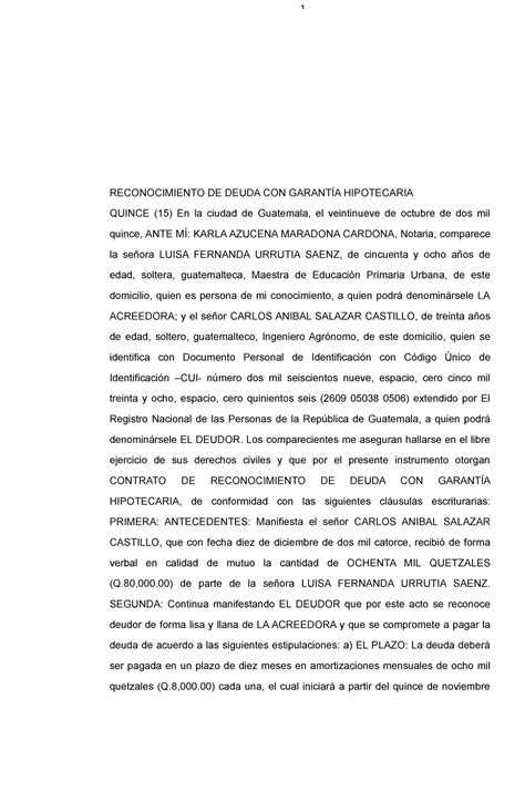 NO 15 Reconocimiento DE Deuda CON Garantía Hipotecaria