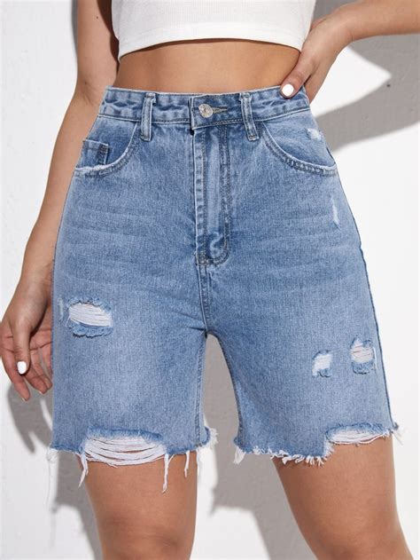 Raw Hem Ripped Denim Shorts