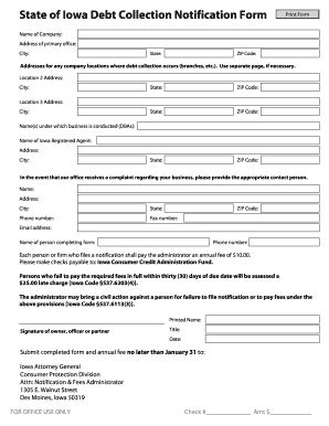 Fillable Online State Of Iowa Debt Collection Notification Form Iowa