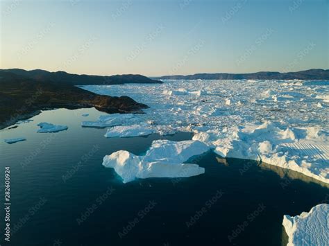 Icebergs Drone Aerial Image Top View Climate Change And Global