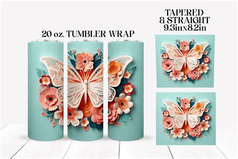 D Butterfly Tumbler Wrap Sublimation Graphic By Cinnamon Lime