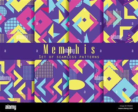 Memphis Seamless Pattern Set Geometric Elements Memphis In Style Of