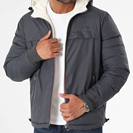 Schott Nyc Doudoune Capuche R Versible Riverso Gris Anthracite Blanc