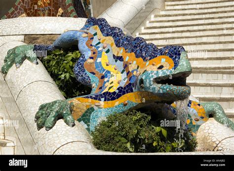 Trencadis Tiled Lizard Fountain In Parc G Ell Designed By Modernista