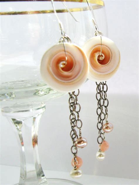 Natural Pink Conch Shell Earrings Fw Pearls Pink Coral