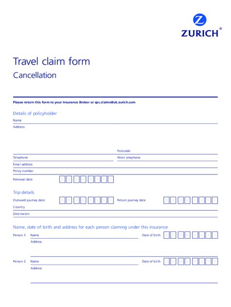 Fillable Online Travel Claim Form Zurich Insurance Fax Email Print