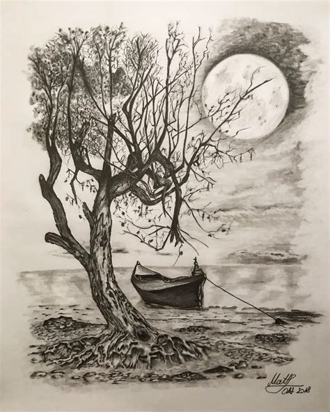 Three in moon shine, size 297x420, pencil drawing, October 2018 : r/Art