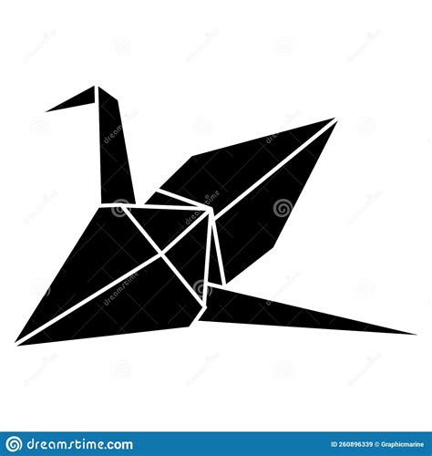 Origami Crane Vector Silhouette Illustration Icon Isolated On White