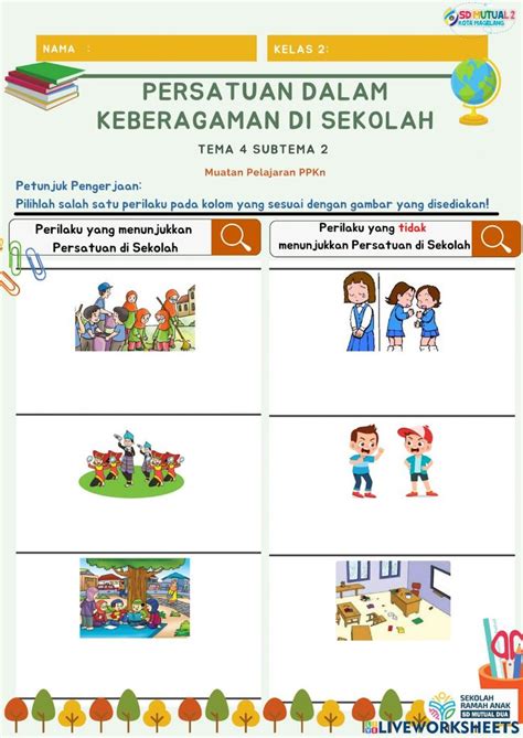 Persatuan Dalam Kebersamaan Di Sekolah Worksheet Worksheets School