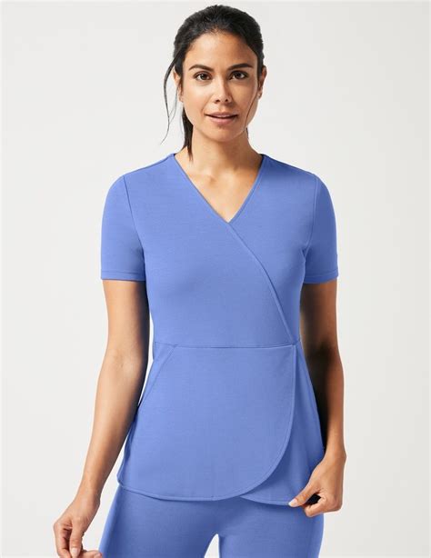 Mock Wrap Tulip Top In Estate Navy Blue Medical Scrubs By Jaanuu