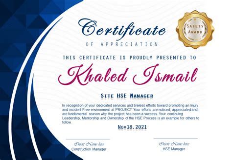 Safety Award Certificate Template