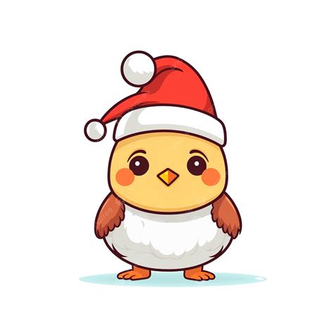 Cute Funny Chicken Character Celebrating Christmas Vector Flat Line