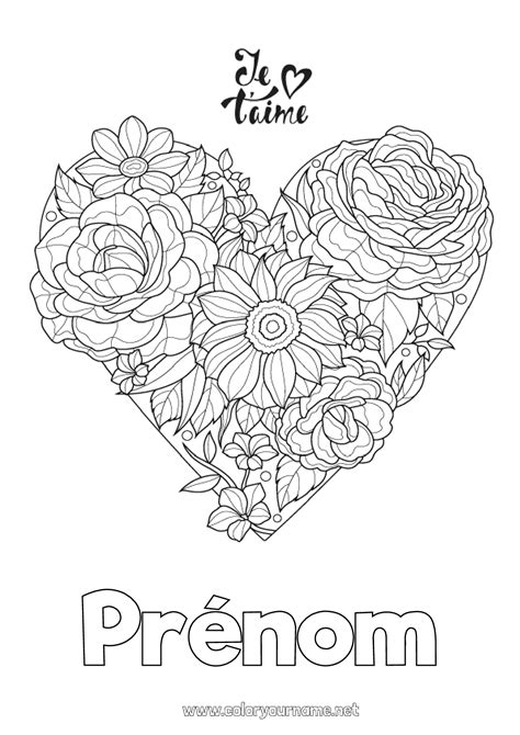 Coloriage N953 Fleurs Coeur Je T Aime