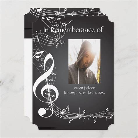 Memorial Service Invite Music Notes background Gender: unisex. Age ...