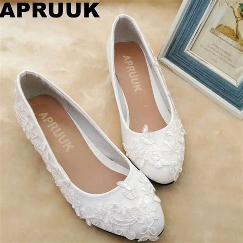 Low Heel Plus Size White Lace Wedding Shoes Bride Handmade Sweet Elegant Small Large Size Girl