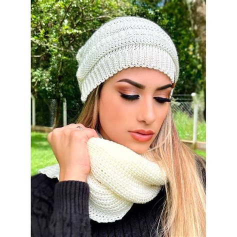 Touca Feminina Masculina L E Cachecol Gola Tricot Frio Kit Touca E