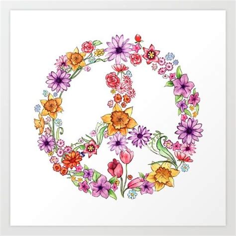 Peace Flowers Art Print Peace Sign Tattoos Peace Sign Art Flower Doodles