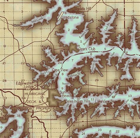 Lake Of The Ozarks Classic Map With Cove Names And Mile Markers