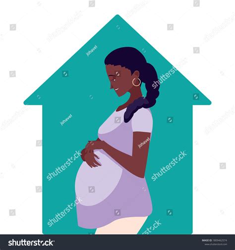 Black Pregnant Woman Cartoon House Design Stock Vector Royalty Free