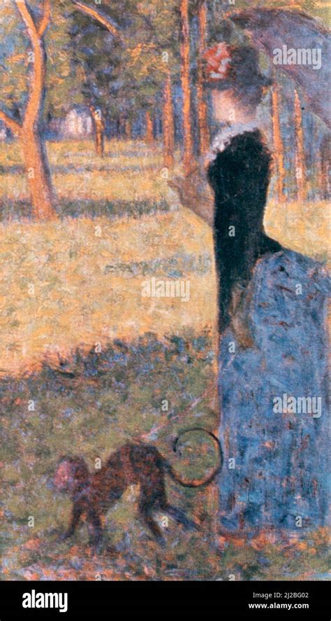 Woman With Monkey Painting By French Artist Georges Seurat Stock