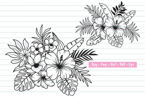 Tropical Flower Svg Hibiscus Svg Bundle Flower Svg Tropical Etsy