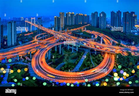 File View Of The Crossings Of An Elevated Highway In Chongqing
