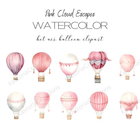 Watercolor Hot Air Balloon Clipart Pink Cloud Escapes Collection Png Clipart Baby Shower