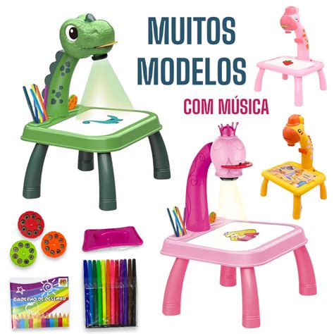 Mesa De Desenho Projetora Infantil Musica Dinossauro Dino Princesas