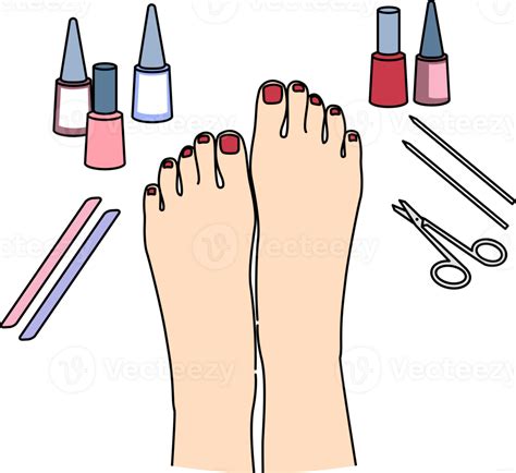 Woman Feet After Pedicure Procedure With Nail Polish And Scissors Or Files Near Well Groomed