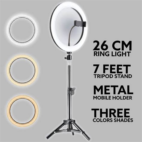 26 CM Selfie LED Ring Light With 7 Feet Tripod Stand Mobile Holder