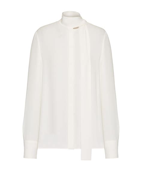 Valentino Pussy Bow Collar Silk Shirt In White ModeSens