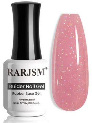 Amazon RARJSM Nude Glitter Rubber Base Gel Nail Polish Rose Pink