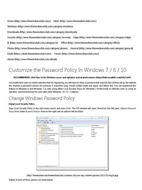 Customize The Password Policy In Windows 10 8 7 Password User