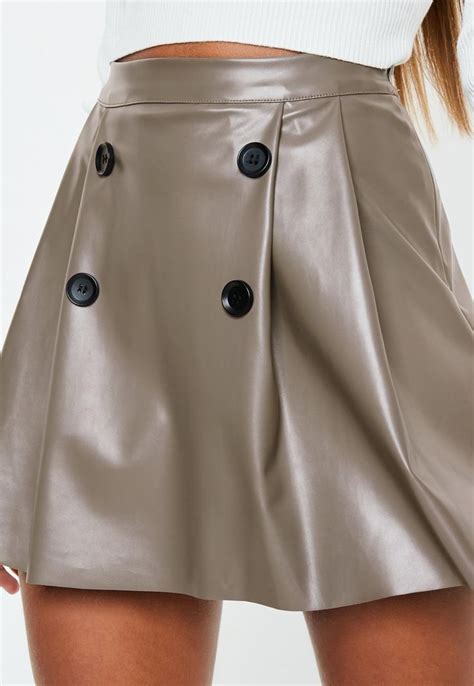 Grey Faux Leather Button Pleated Mini Skirt Order Today Shop It Like